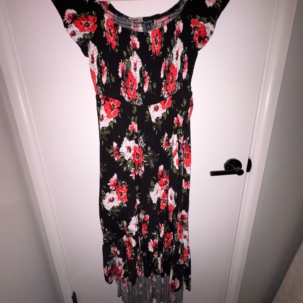Torrid Red and floral wrap high low Sundress with Flutter Sleeves